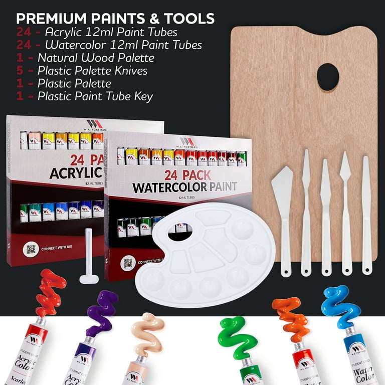 WA Portman Acrylic Paint Set - Paint Kit - Acrylic Paint Sets for Adults -  24 Piece Acrylic Paint Set with Canvas and Brushes - Acrylic Paints 