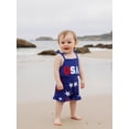 thumbnail image 4 of BemeyourBBs Toddler Baby Girl 4th of July Overalls Romper Fourth of July Outfit Baby Girls Memorial Day Independent Day Clothes Summer Patriot USA Star Strap Tie Shoulder Ruffled Shorts Jumpsuit, 4 of 9