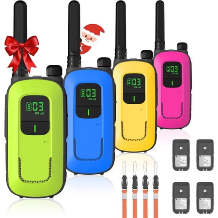 FS-T3 Walkie Talkies for Adults Kids Long Range 4 Pack Rechargeable Walky Talky FRS Two Way Radio, 22 Channels License Free USB Charging with Flashlight Boys Girls Gift for Camping Hiking