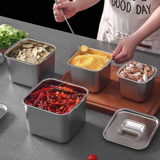 BRIGHTFUFU Kitchen Condiment Jar De Acero Inoxidable Con Apertura Amplia Y Para Uso Doméstico