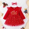 thumbnail image 2 of Toddler Girls Christmas Long Sleeve Letter Print Party Dress with Headband Set Red 2-3 Years, 2 of 8