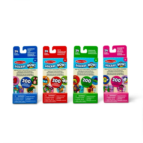 Melissa & Doug Sticker Wow! Mini Activity Pad and Refill Stickers 4-Pack (Dinosaur Pets Favorite Things Surprise Pack 1) - 200 Stickers Each (800 Total) for Any Sticker Stamper (Not Included)