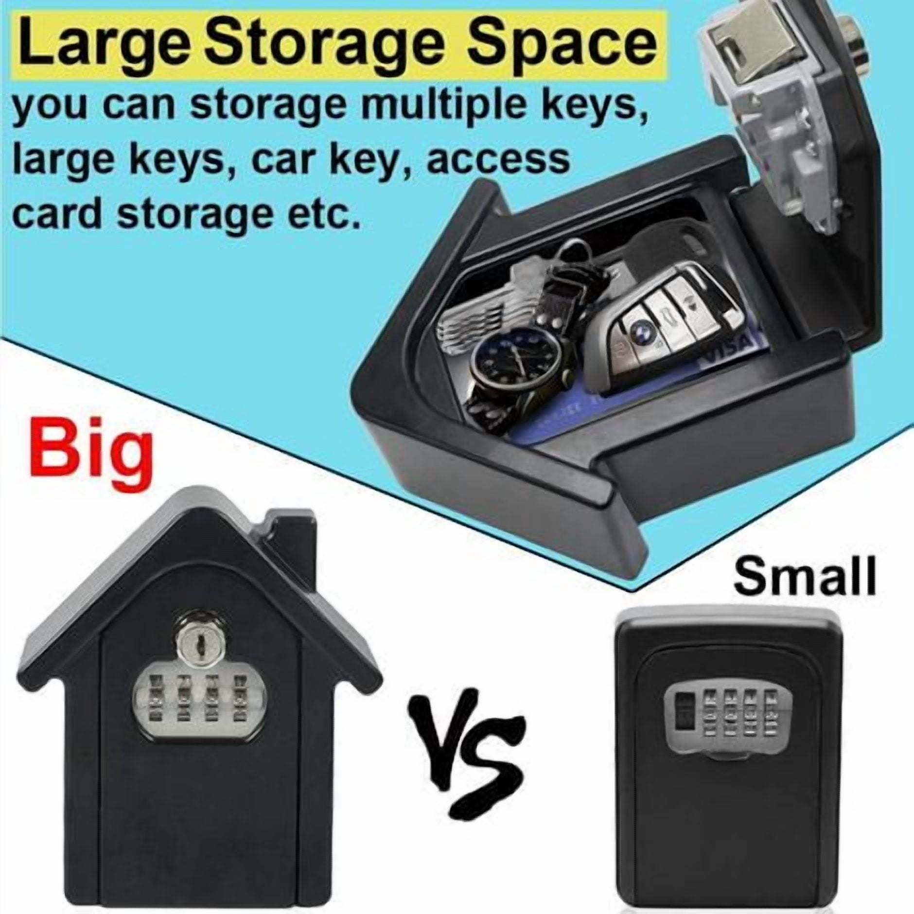 Wall Mounted Key Safe Box with Digital Code & Emergency Keys, Large Key Safe Box XL Size Outdoor Key Box for Home, Office, Factory, Garages (Black)