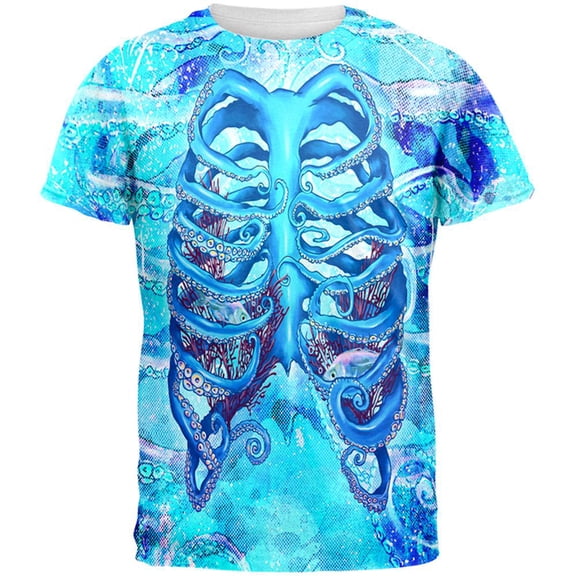 Halloween Octopus Kraken Skeleton Ribs Costume All Over Mens T Shirt