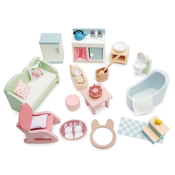 Tender Leaf Toys - Countryside Furniture Set - Fully Furnished Dollhouse Accessories - Bathroom, Living Room and Kitchen All in one, Miniature Pretend Pla
