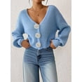 thumbnail image 5 of Chic 3D Flower Crop Cardigan Sweaters for Female Fall Loose Open Front Long Sleeve Knitted Cozy Outerwear Sky Blue L, 5 of 9