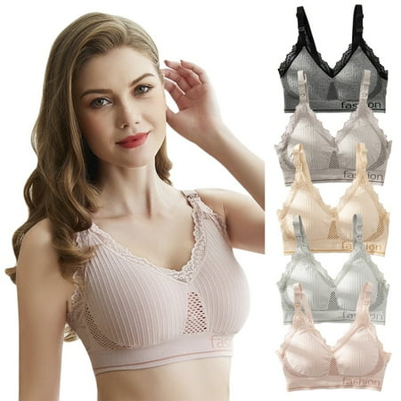Pretty Comy Womens Seamless Sleep Nursing Bra Breastfeeding Maternity Bra with Removable Pads Pack of 5