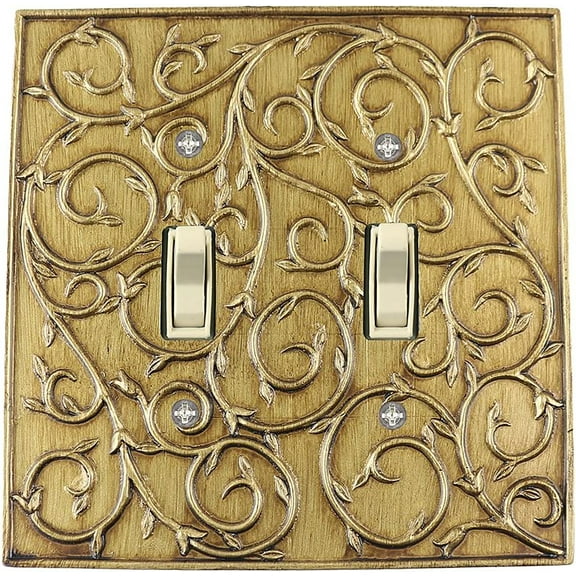 Meriville French Scroll 2 Toggle Wallplate, Double Switch Electrical Cover Plate, Antique Gold