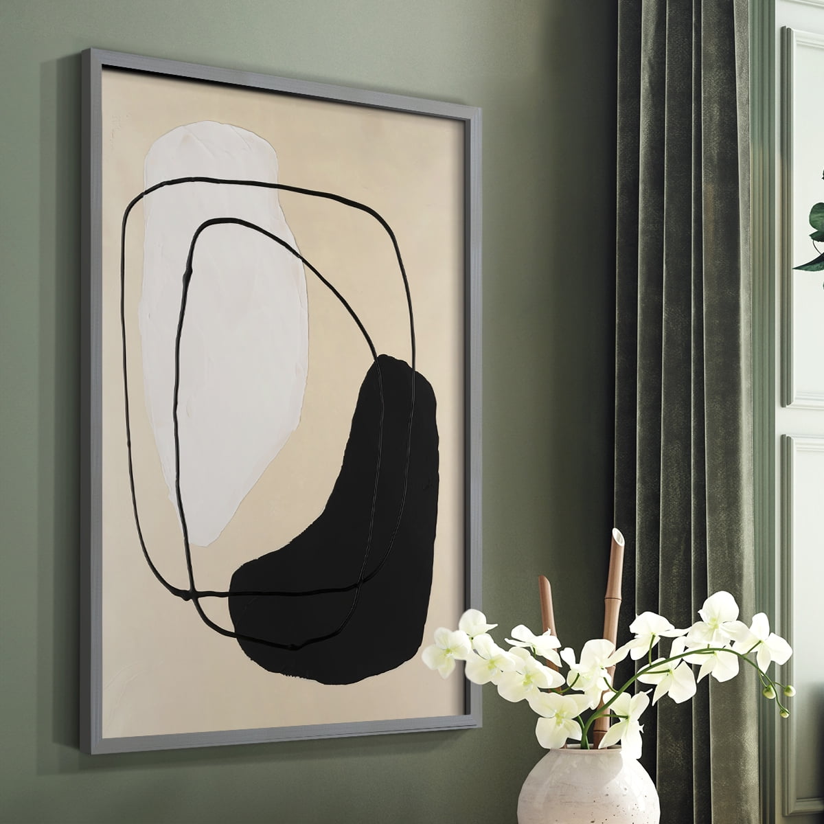 Avant Mod I Framed Print in Gray Solid Wood Framed Print No Nail Hanging