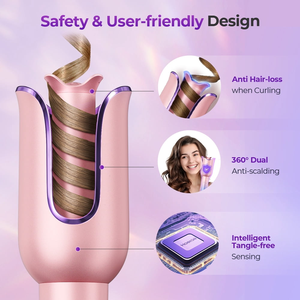 Automatic Curling Iron, SINGES Professional Hair Curler, 3 Temps Setting, Anti-tangle Ceramic Barrel Rotating, 30S Fast Heating, 22mm Auto 360° Rotating Hair Wand
