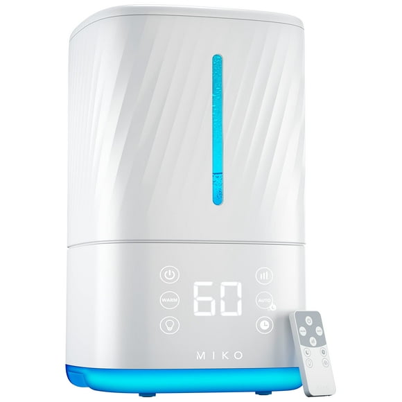 MIKO Ultrasonic Humidifier – Cool & Warm Mist, 4.5L Tank, Auto Mode, No-Leak Top Fill – for Large Rooms & Bedrooms – Quiet, Filtered, Essential Oil Ready