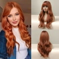 thumbnail image 2 of LHWEN European And American Style Ladies Dyed Red Brown Long Curly Hair High Temperature Silk Wig Suitable For Parties Festivals 70cm / 27inches Beauty Salon Straight Hair Fun Lace Wavy Curls Braided, 2 of 9