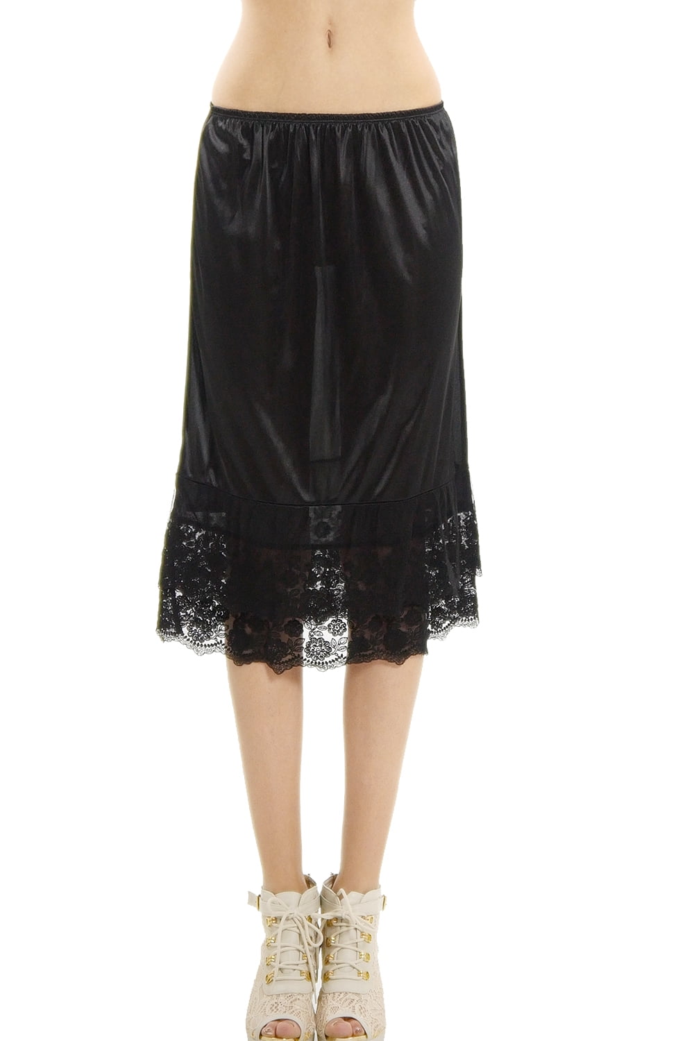 Women's Long Double Layered Lace Satin Skirt Extender Underskirt Half