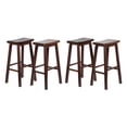 thumbnail image 1 of PJ Wood Classic Saddle Seat 29-Inch Tall Counter Stools, Walnut (Set of 4), 1 of 9