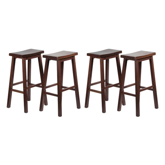 PJ Wood Classic Saddle Seat 29-Inch Tall Counter Stools, Walnut (Set of 4)