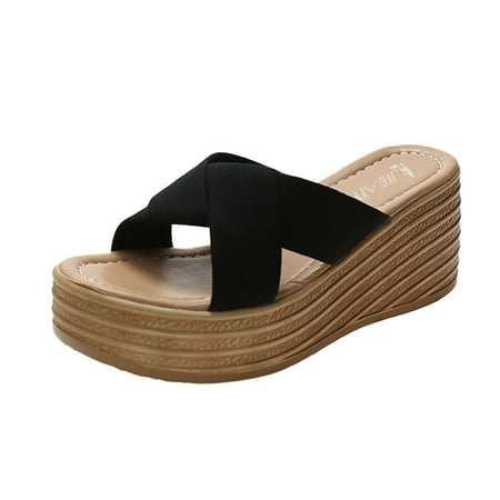 

Qufokar Womens Flip Flops Womens Fluff Yeah Slide Sandals Fashion Summer Women Sandals Wedge Heel Middle Heel Thick Sole Leopard Print Multicolor Lightweight Casual
