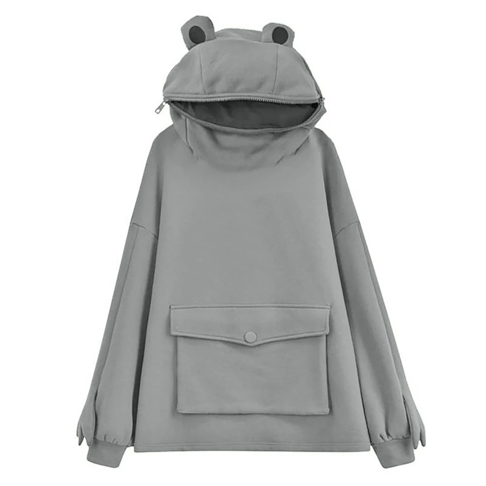 COUTEXYI Womens Novelty Frog Hoodies Zip Up Pullover Cute Animal Shape ...