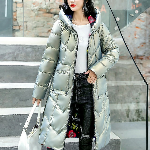 PVCS Winter Woman Lengthened And Thickened Medium Length Down Cotton Jacket