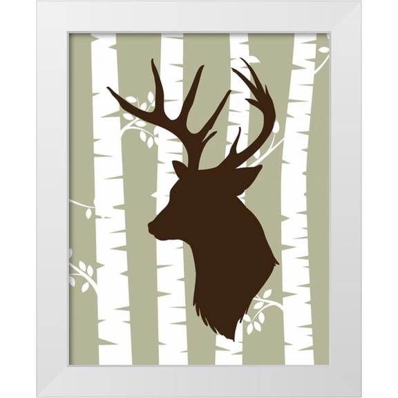 Robinson, Tamara 12x14 White Modern Wood Framed Museum Art Print Titled - Deer 2 Woods