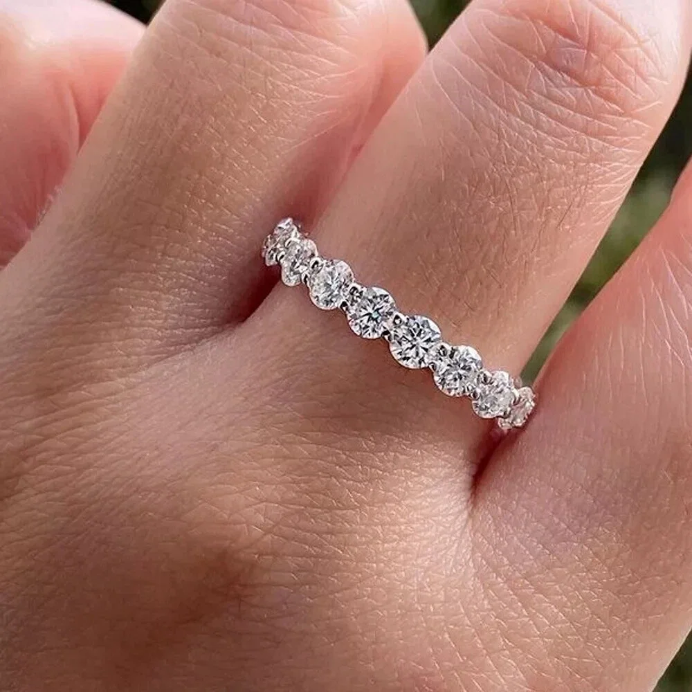 Full Eternity Wedding Band Ring 2Ct Round Cut Simulated Diamond Women's Valentine Engagemnet Gift Ring 14K White Gold Plated Silver