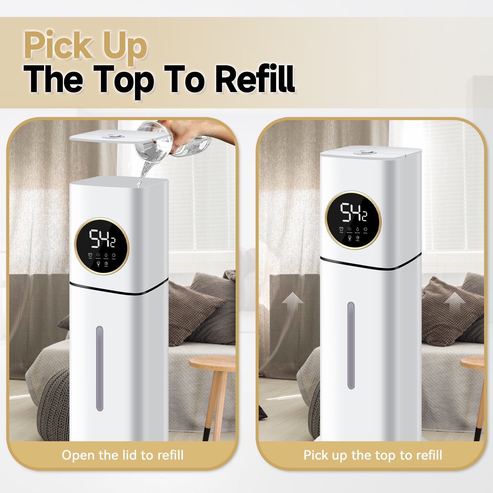 Humidifier For Large Rooms, 8L/2.11Gal Cool And Warm Mist Tower Top Fill Humidifiers, Floor Humidifiers For Baby,Pets,Plants,with Remote,Timer,Auto Shut Off,White