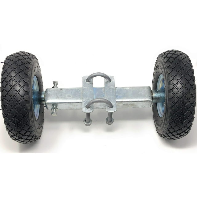 Roues de Transport pour Portail Roulant de 10 Pouces avec Pneus Pneumatiques Robustes Conçus pour les Cadres de Portail à Maillons de Chaîne de 2 Pouces. Comprend un Cadre en Acier Galvanisé avec des Boulons en U Ajustables pour une Fixation Sécuritaire. les Pneus Gonflés à l'Air Ont une Bande de Roulement Robuste pour une traction Accrue sur les Terrains Irréguliers, Convient à un Usage commercial et Industriel.