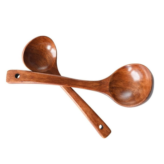 CATIEBYE 2Pcs Bamboo Kitchen Spoon for Cooking Long Handle Curved End Easy to .6x3in