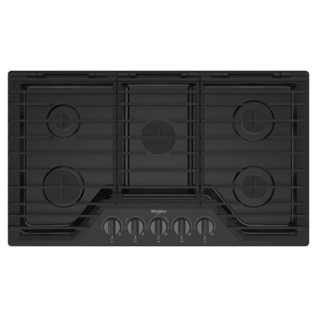Whirlpool 36 Inch Gas Cooktop, 5 Burner Black Stainless Steel WCGK5036PV