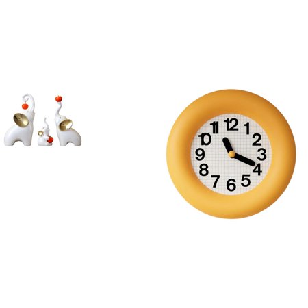 CarpNettore Elephant Family Sculptures and Contemporary Silent Wall Clock for Living Room Bedroom Kitchen Dining Room Desktop Decorations