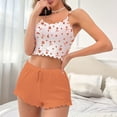 thumbnail image 4 of Naotn Women Floral Print Ribbed Matching Pajamas Sets Casual Spaghetti Strap Crop Tops & Stretchy Scalloped Hem Shorts 2 Piece Lounge Set, 4 of 10
