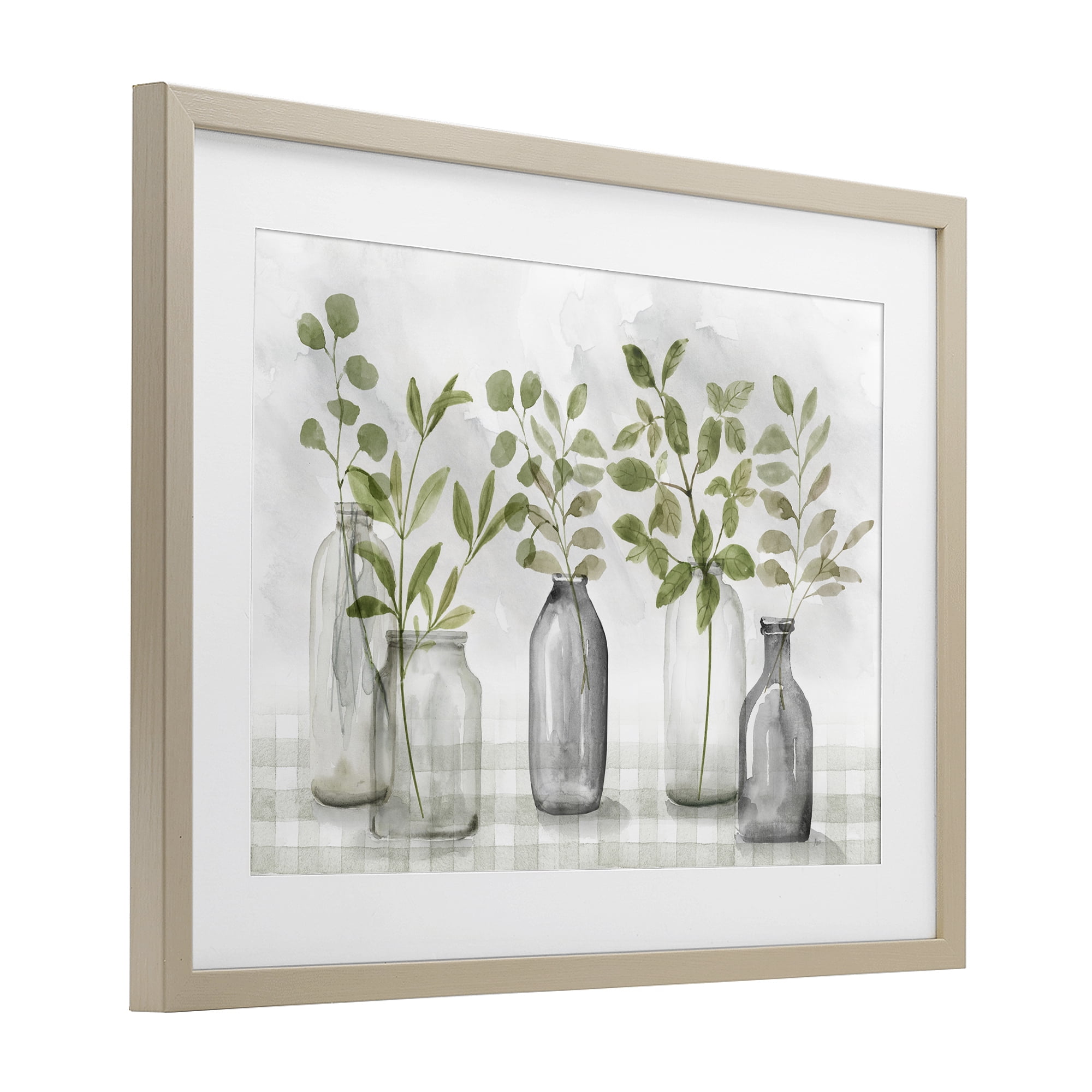 Stupell Industries Greenery Leaves in Vases Birch Framed Print Under Glass, design by Nan