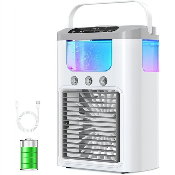 Aire Acondicionado Portátil, Ventilador Evaporativo de Sobremesa, Luz LED de 7 Colores, Minihumidificador Silencioso para el Hogar y la Oficina.