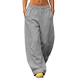 thumbnail image 1 of Pantalones Deportivos Casuales de Pierna Ancha para Mujer con Cordón, Cintura Elástica, Ligeros, Color Sólido, Forro Polar Suave, Cálidos, Sueltos, Pantalones Casuales con Bolsillos, XXL, 1 of 7