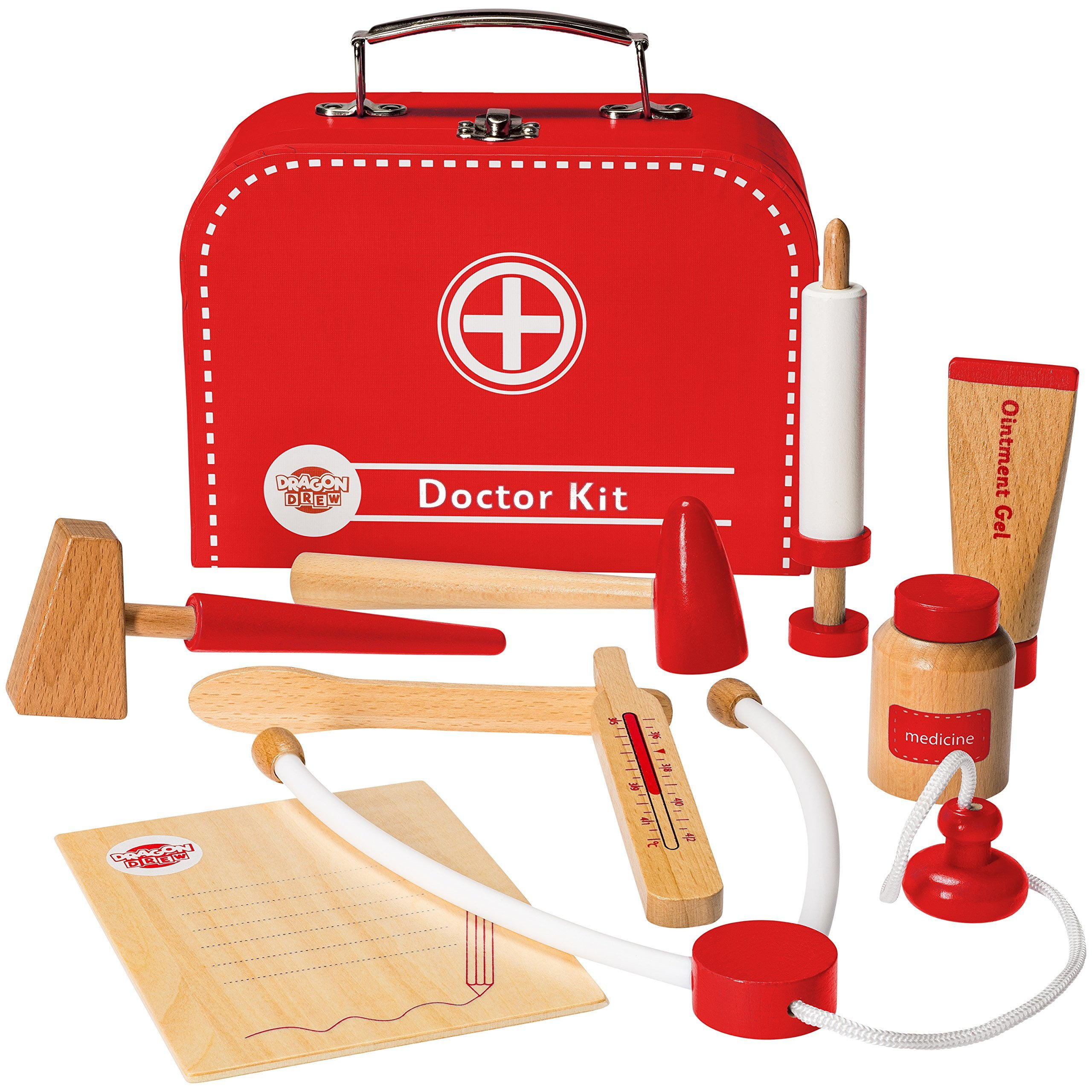 Dragon Drew Wooden Doctor Kit for Kids, Pretend Doctor Kit for Kids, Medical Kit for Toddler