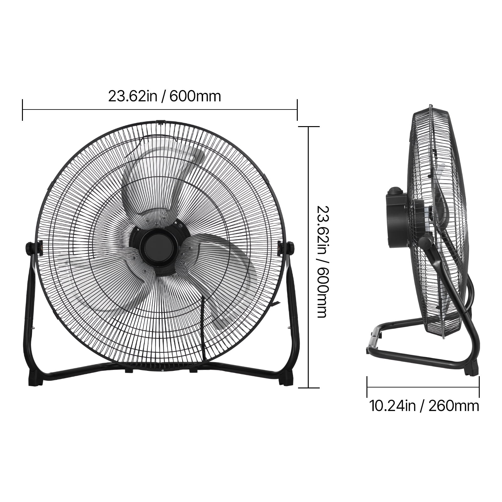 KFFKFF Ground Fan, Trio-Speed Robust 20 Inch Commercial Fan, 4650 CFM 360° Flexible Orientation 21.33 ft/sec Windflow Broad Metallic Fan, Suitable for Residence, Fitness Center, Workplace, Garage