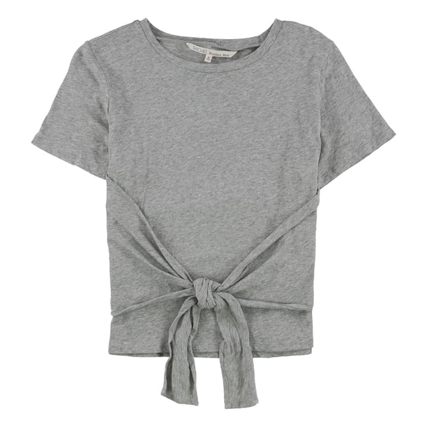Rachel Roy - Camiseta básica con lazo delantero recortada para mujer, gris, mediana