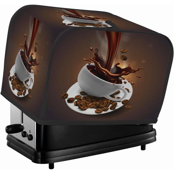 Brown Coffee Art Toaster Cover 2 Slice Wide Slot Washable Kitchen Appliance Covers Fingerprint Bread Machine Dust Cover Small Toaster Oven Accessories Covers Bread Maker Bag Women Gift