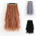 thumbnail image 5 of Fashion Elastic High Waist Long Tulle Skirt Women Irregular Hem Mesh Tutu Skirt Party Skirt Khaki, 5 of 5
