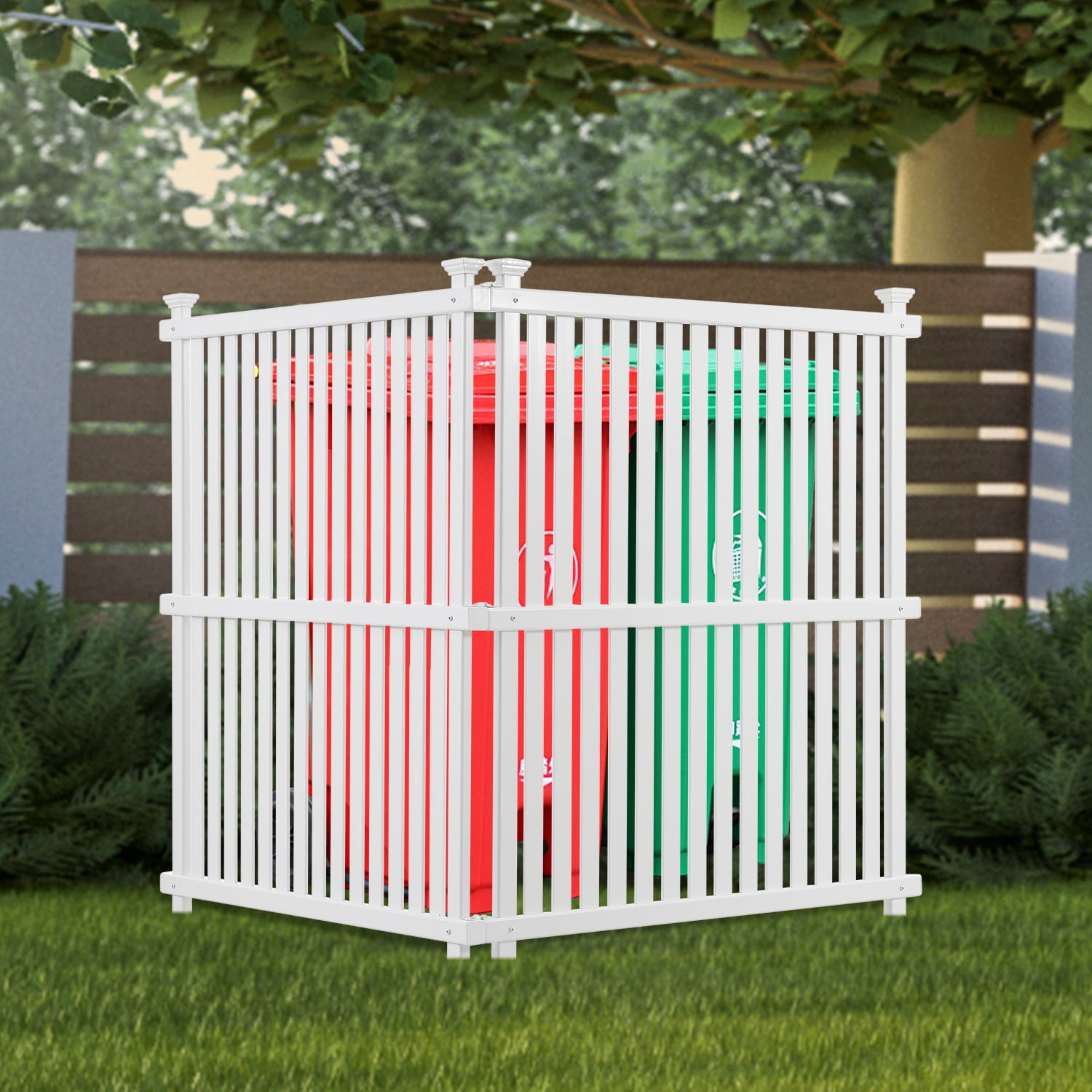 Outdoor Privacy Screen Panel Set, Shield Barrier for Air Conditioner and Trash Can in Patio Garden, White