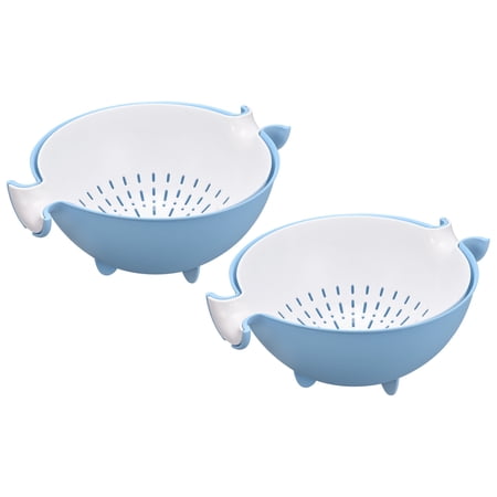 Kitchen Strainer Colander 2Pcs  Plastic Food Strainer with Dual Handles Basket Blue