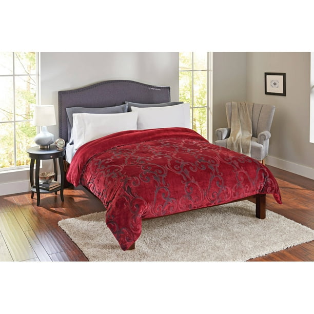 Better Homes & Gardens Burgundy Scroll Damask Velvet Plush Sculpted