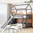 thumbnail image 4 of House Bunk Bed Twin over Twin, Twin Bunk Bed with Slide, Stairs, Ladder and Guardrail, Wood Bunk Bed, No Box Spring Needed(Gray), 4 of 14