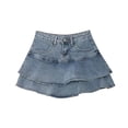thumbnail image 3 of Falda corta con dobladillo con volantes para mujer, moda de verano, diseño de forro de cintura alta, minifalda de línea A para cita en la playa, fiesta, azul S, 3 of 8