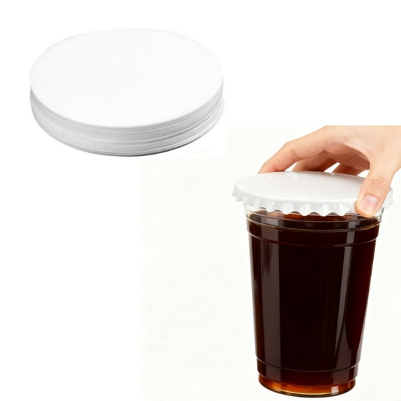200Pcs Leak-Proof Cup Cap Lid Liners, 4.5inch Round Sealing Paper Pads Disposable Paper Cup Cover Sealer Film for Plastic Drink Milk Tea Coffee Beverage, White