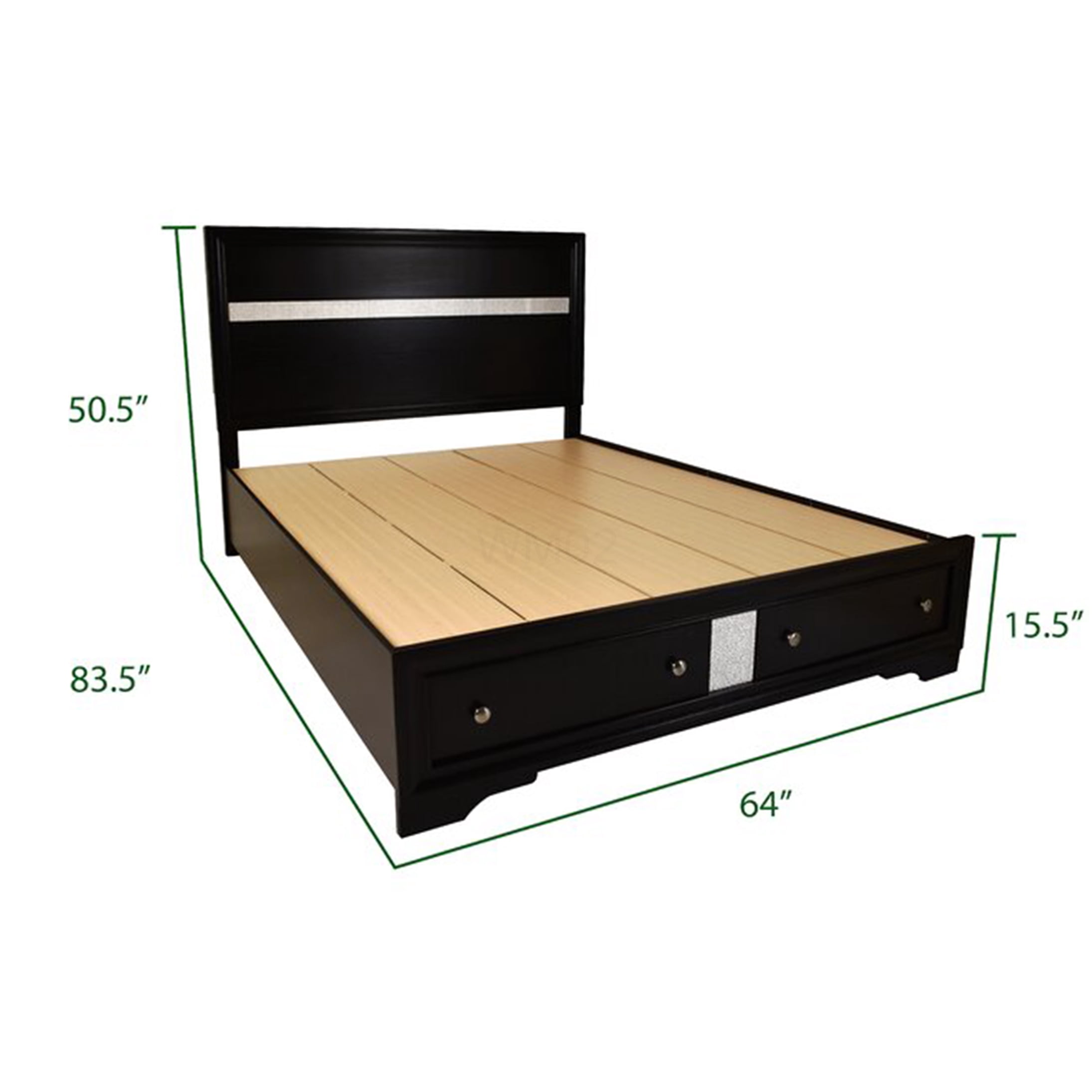 King Size Storage Bed Frame with Headboard and 2 Drawers, Black Wood Platform Bed for Master Bedroom, Sturdy Mattress Foundation with Built-in Storage Drawers