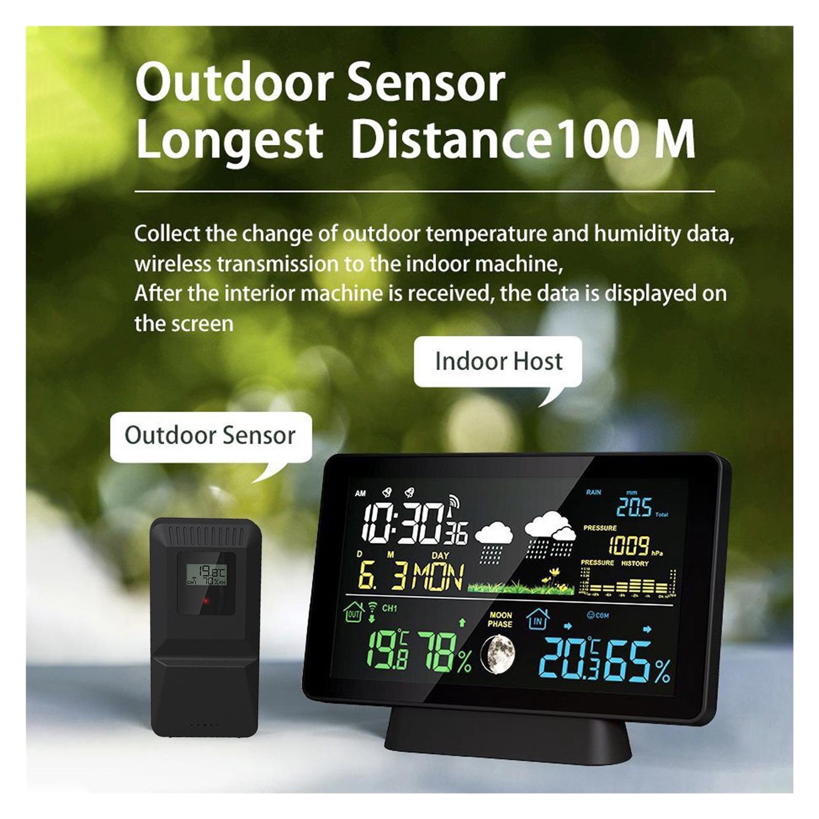 8-in-1 Wireless Weather Station with Air Pressure, Digital Moon Phase Monitor