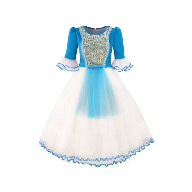Robe Fille Bleue Mermaid Princesse Tulle Évasée 10 Ans