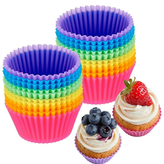 YOYTOO Silicone Muffin Cups Liners, 24Pcs Non-stick Reusable Mini Muffins Baking Cups Mold for Cupcakes, Multicolor