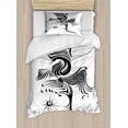 thumbnail image 1 of Feather Twin Size Duvet Cover Set, Monochrome Abstract Phoenix Design with Curl and Swirls Motifs Mythical Animal, Decorative 2 Piece Bedding Set with 1 Pillow Sham, Black and White, by Ambesonne, 1 of 3