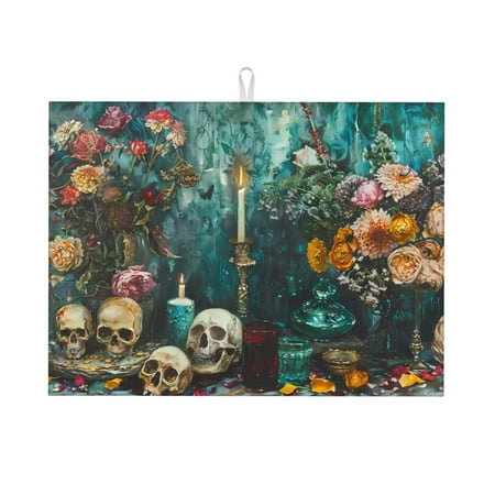 

Ocsxa Baroque Floral Still Life Dish Drying Mat for Kitchen Counter Coffee Bar Coffee Station Accessories Absorbent Coffee Mat Kitchen Drying Mat Easy Clean 18x24 Inch